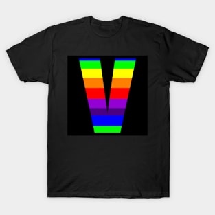 The Letter V in Rainbow Stripes T-Shirt